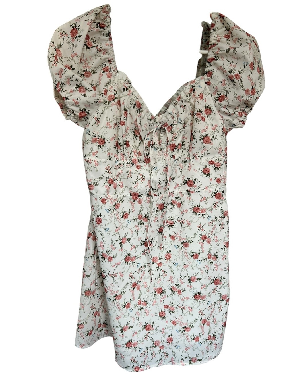 White Floral Puff-Sleeve Women’s Dress